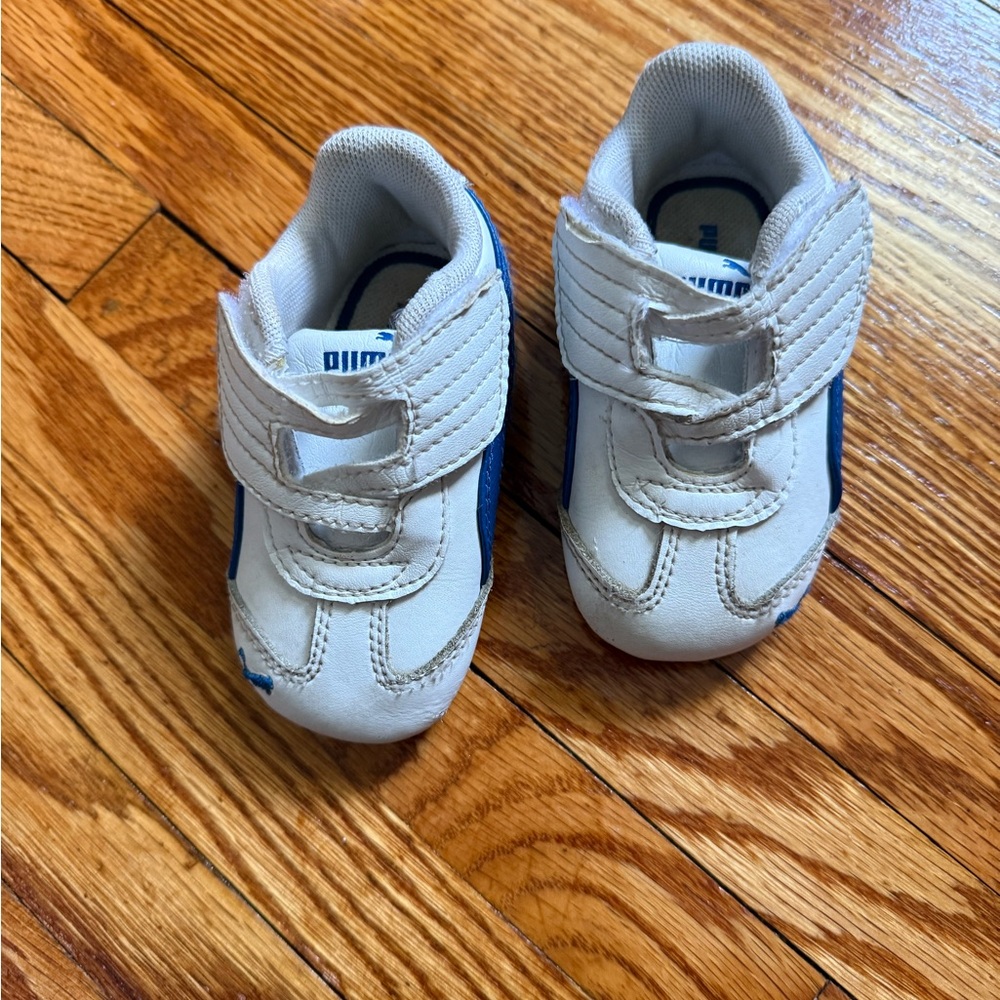 Puma Kids White and Blue Sneakers